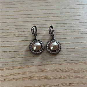 GIVENCHY Pink/Brown/Champagne Faux Pearl Crystal Huggie Dangle Earrings